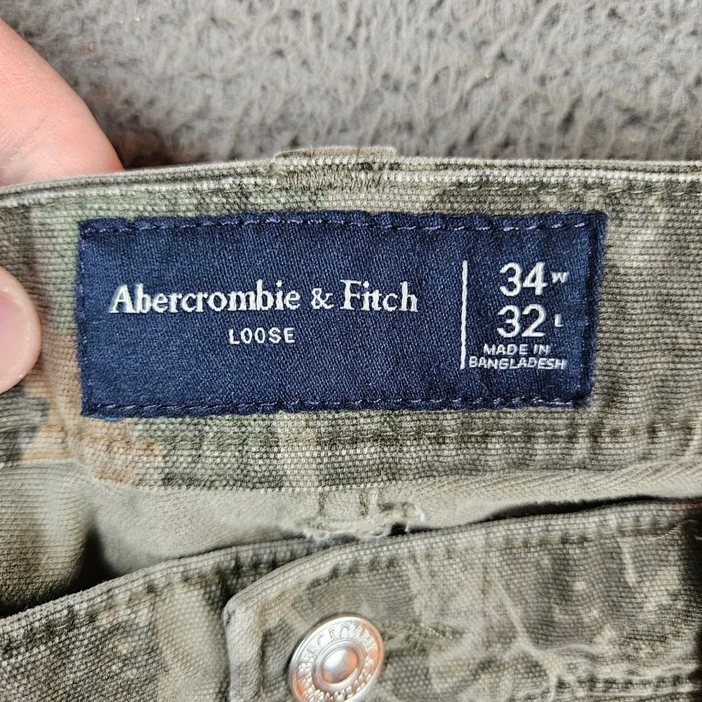 Abercrombie & Fitch Mens Loose Carpenter Pants 34x32 Green Camo